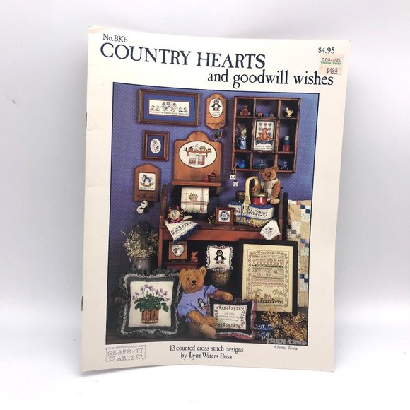 Vintage Cross Stitch Patterns, Country Hearts and Goodwill Wishes by Lynn Waters - Picture 1 of 2
